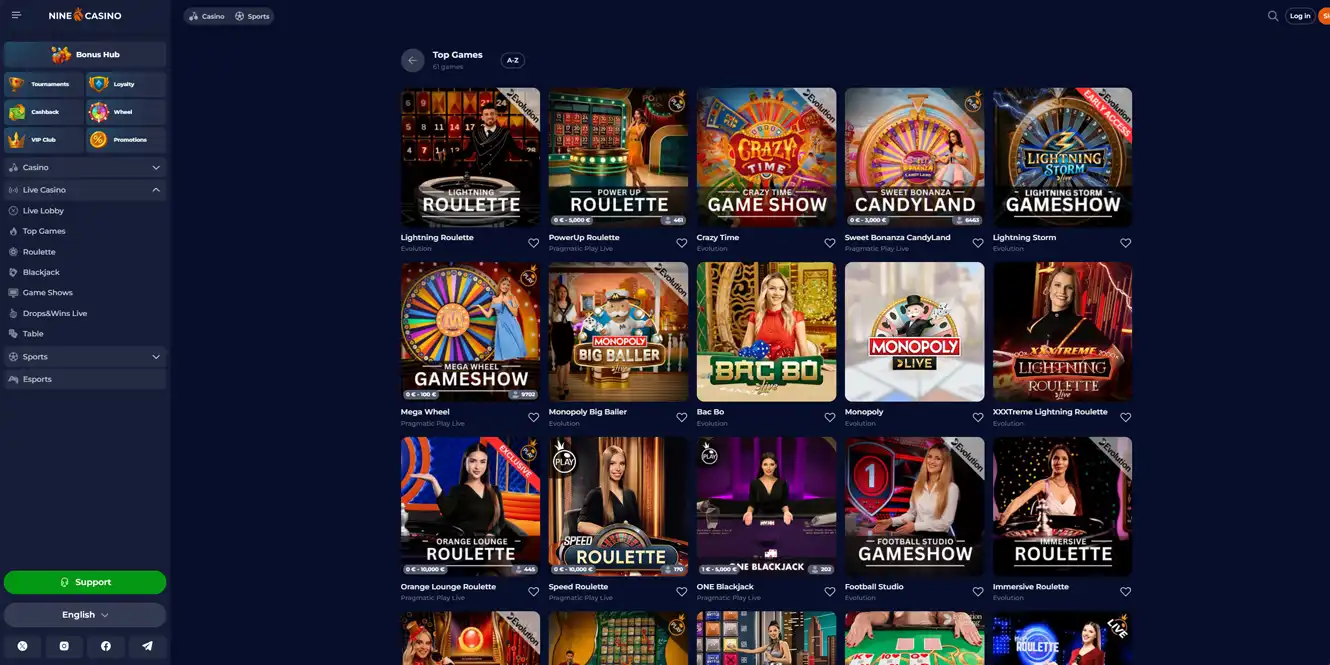 nine casino top casino games